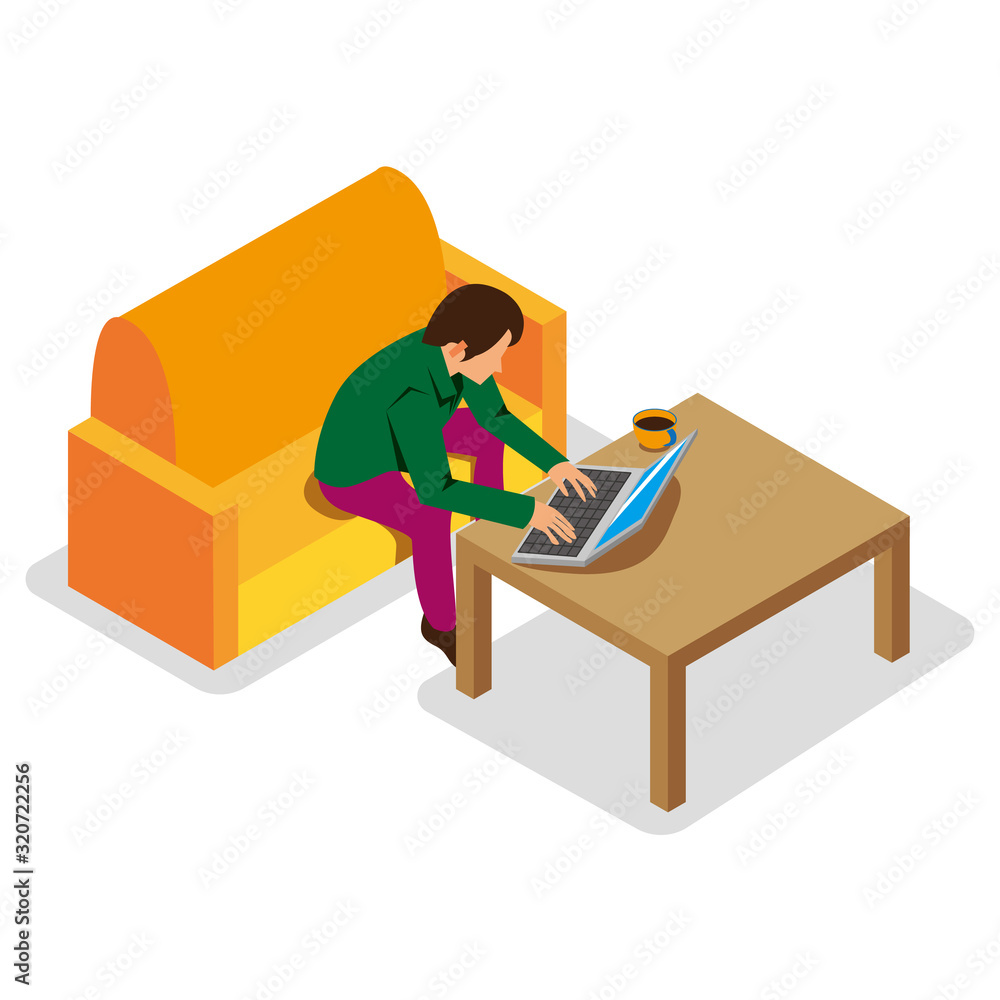 ソファに座りテーブルでパソコンを操作する男性 Stock Vector Adobe Stock ソファに座りテーブルでパソコンを操作する男性 Stock Vector Adobe Stock