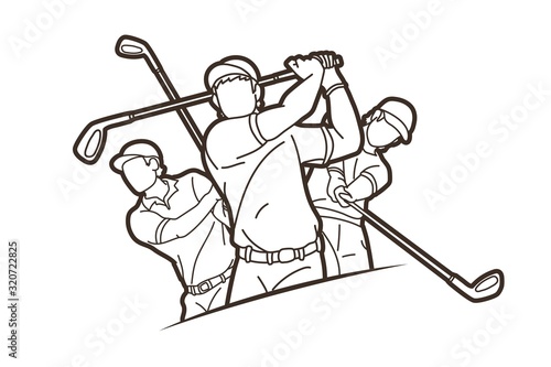 Group of Golf players action cartoon sport graphic vector.