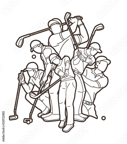 Group of Golf players action cartoon sport graphic vector.
