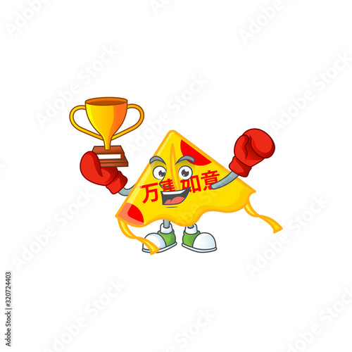 fantastic Boxing winner of chinese gold kite in mascot cartoon style