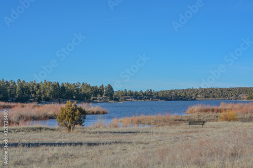 Peaceful view of Fool Hollow Lake in Show Low  Navajo County  Apache Sitgreaves National Forest  Arizona USA