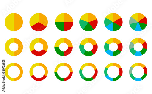 Set of wheel business chart icons in a variety of segments isolated on white.