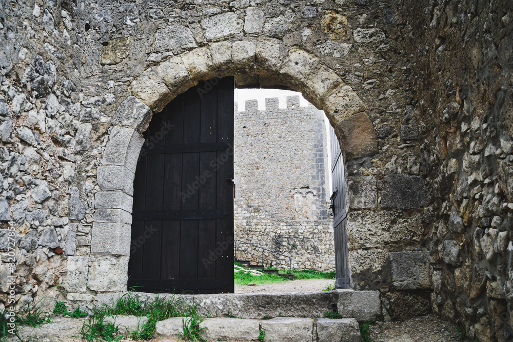 Sesimbra castle ruins - gate leading to the interior courtyard of the ancient castle