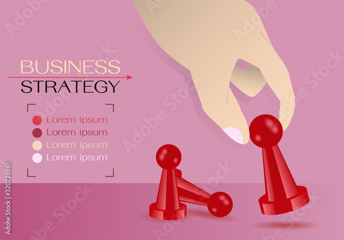 Business stratergy vector concept. Board game piece. A hand pick up boardgame meeple.