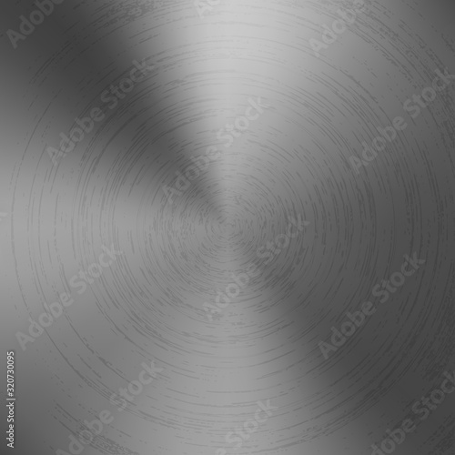 Radial polished texture gray metal background. Vector textured technology titanium background with circular polished, brushed concentric texture. Aluminum, nickel or stainless steel