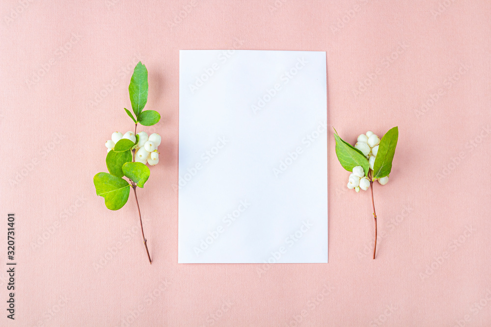 Invitation card mockup. Template blank greeting card to the 