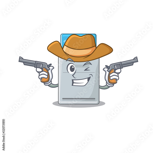 Key card dressed as a Cowboy having guns