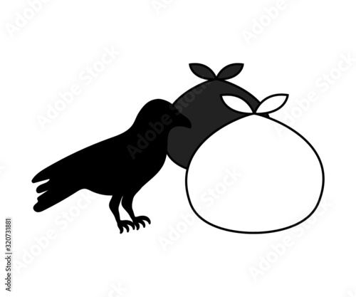ゴミ袋とカラスのイラスト/アイコン/問題/ごみ