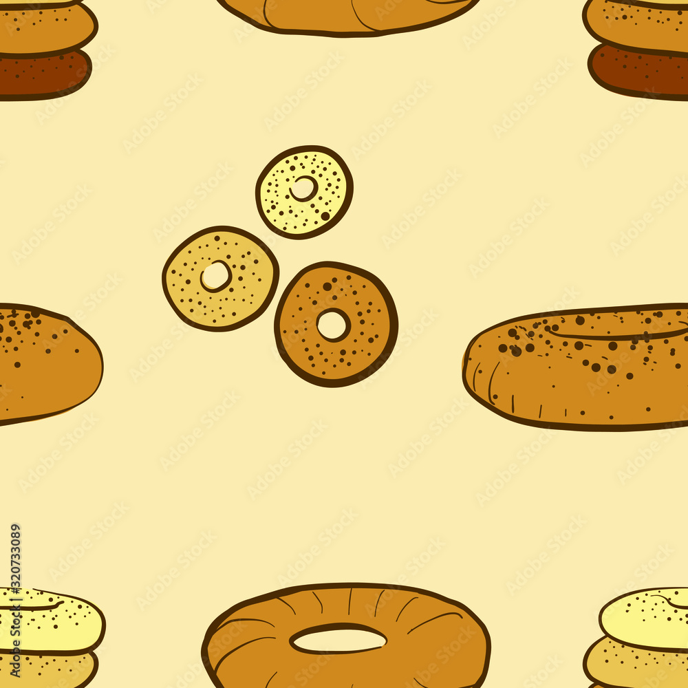 Seamless pattern of sketched Bagel bread Seamless pattern of sketched Bagel bread