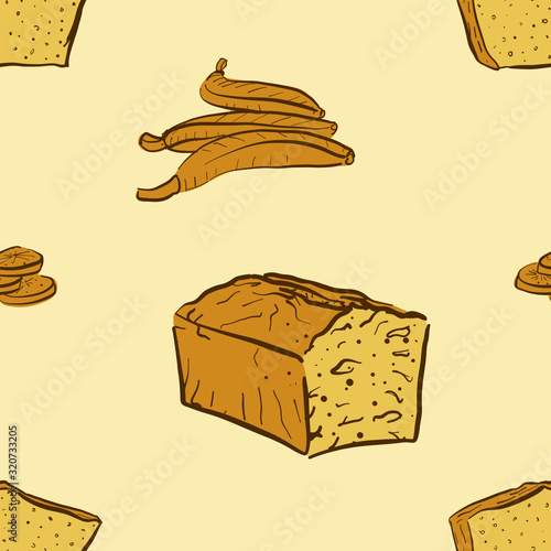 Seamless pattern of sketched Banana bread bread