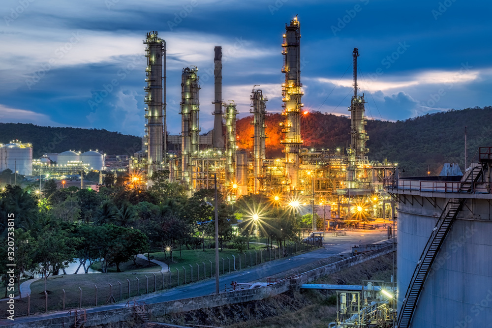 Oil Refinery with blue sky in Chonburi, Thailand