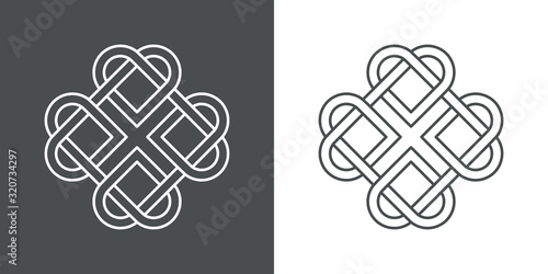 Símbolo de amor eterno. Icono plano lineal nudo enlazado en forma de corazón en fondo gris y fondo blanco