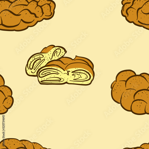 Seamless pattern of sketched Challah bread photo