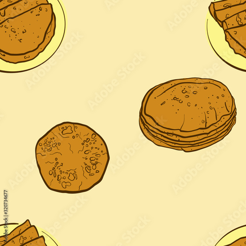 Seamless pattern of sketched Chapati bread