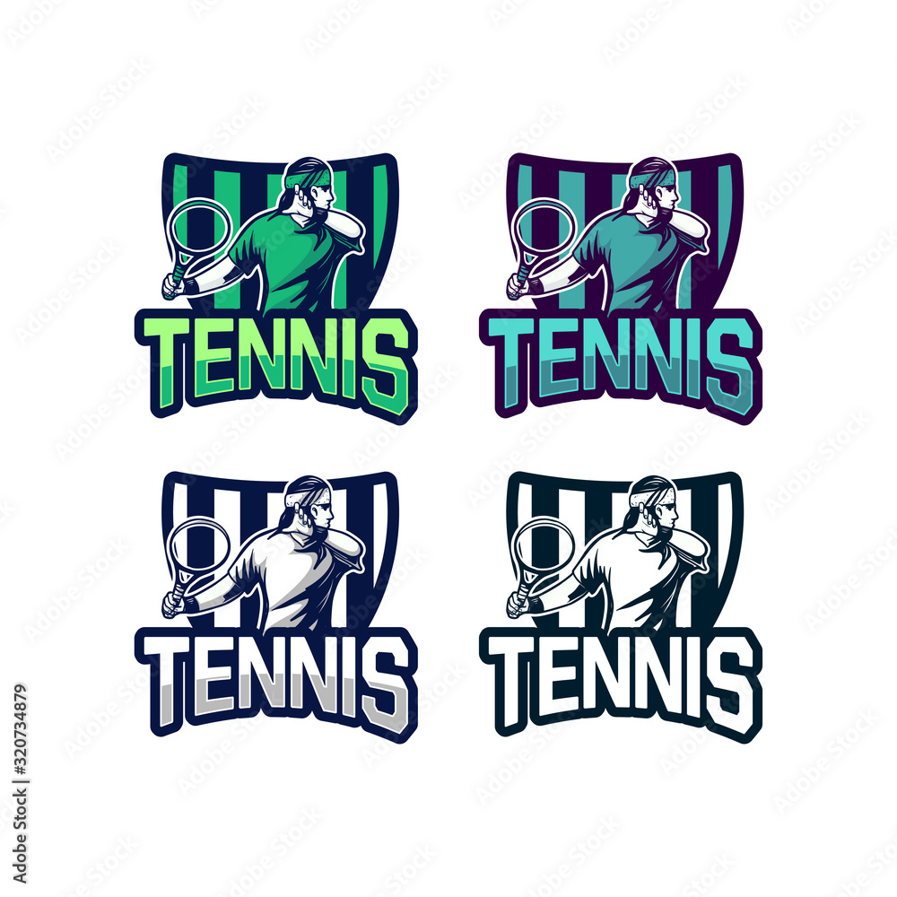 tennis badge with man illustration logo pack