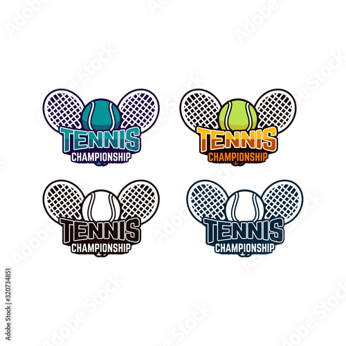 logo tennis championship with racket ball illustration badge pack