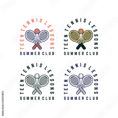teen tennis lessons summer club design logo t shirt design racket ball illustration pack