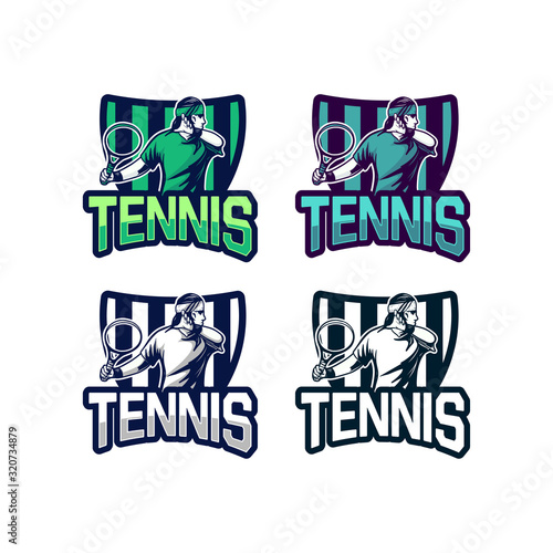 tennis badge with man illustration logo pack