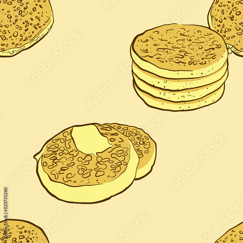 Tableau sur toile Seamless pattern of sketched Crumpet bread