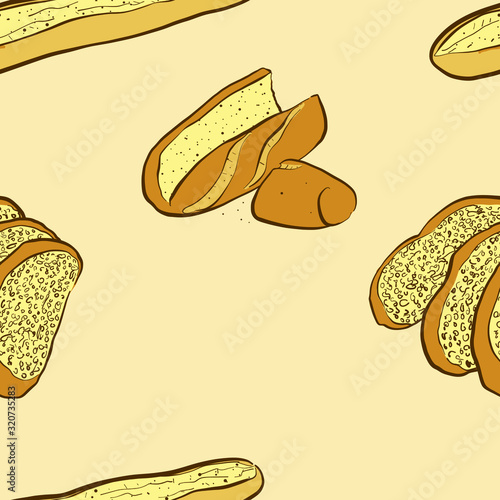 Seamless pattern of sketched Cuban bread bread