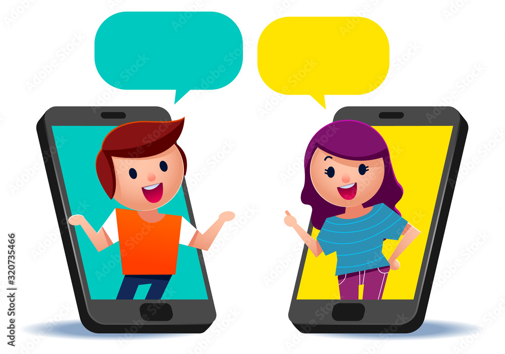 Vector illustration of young people having conversation through application on smartphone Vector illustration of young people having conversation through application on smartphone