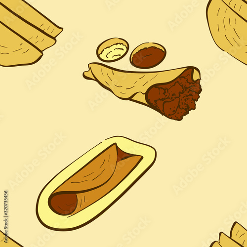 Seamless pattern of sketched Dosa bread