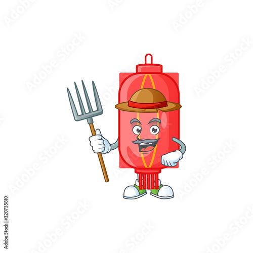 Cute Farmer chinese traditional paper cartoon mascot with hat and tools
