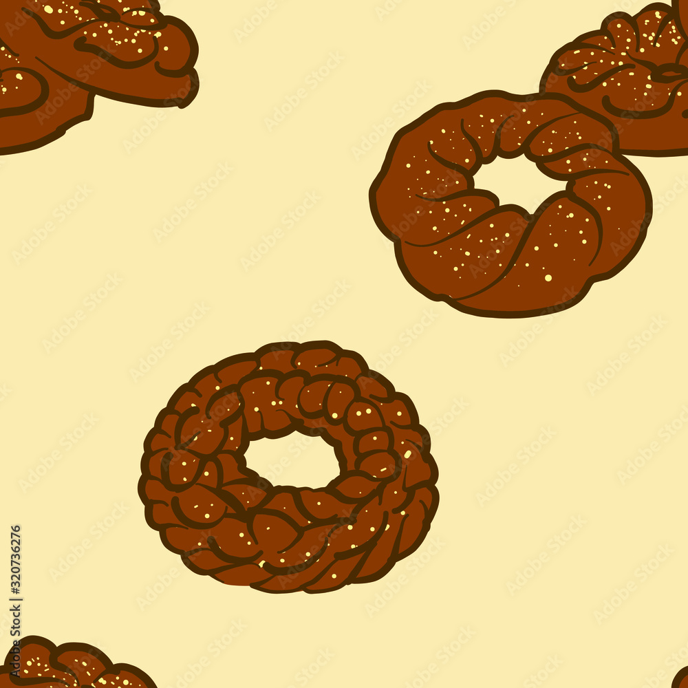 Seamless pattern of sketched Kalach bread Seamless pattern of sketched Kalach bread