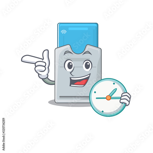 cartoon character style key card having clock