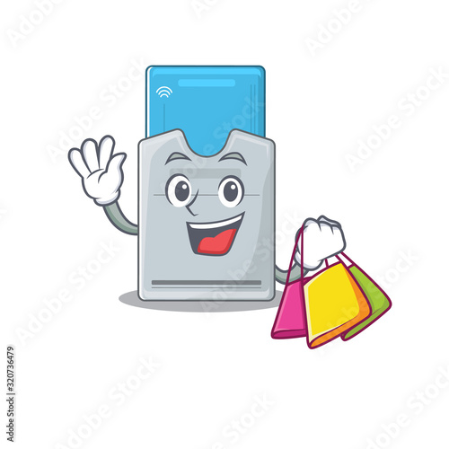 A happy rich key card waving and holding Shopping bag