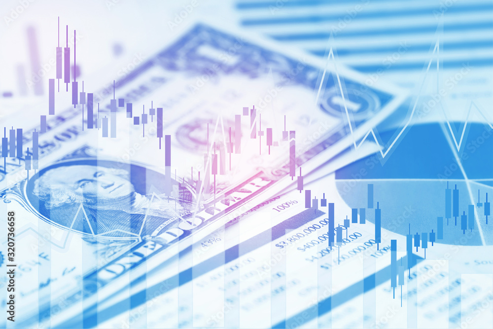 Obraz premium US dollar banknotes money on chart paper. Financial development, Banking Account, Statistics, Investment Analytic research data economy, trading, office reporting Business company meeting concept.