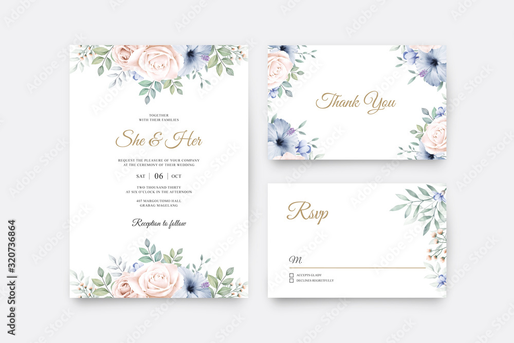 Beautiful floral aquarel on wedding card template