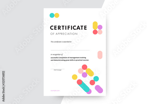 Certificate of appreciation template design. Elegant business diploma layout for training graduation or course completion. Vector background illustration.