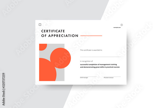 Certificate of appreciation template design. Elegant business diploma layout for training graduation or course completion. Vector background illustration.