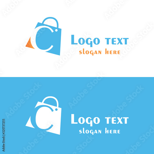 Abstract letter C with bubbles on shopping bag. Abstract shopping logo. Online shop logo.