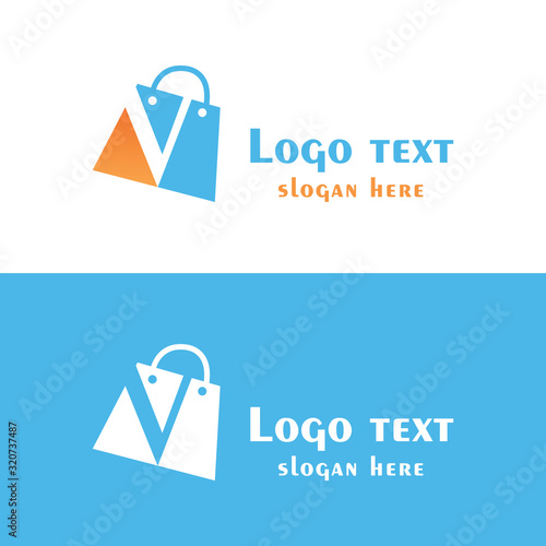 Abstract letter V with bubbles on shopping bag. Abstract shopping logo. Online shop logo.