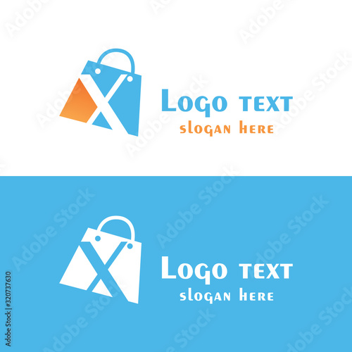 Abstract letter X with bubbles on shopping bag. Abstract shopping logo. Online shop logo.