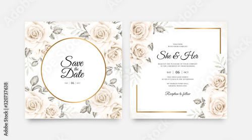Elegant wedding card set template with beautiful floral watercolor