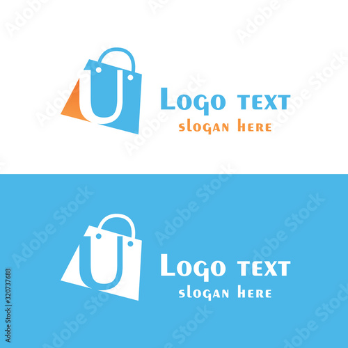 Abstract letter U with bubbles on shopping bag. Abstract shopping logo. Online shop logo.