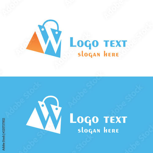 Abstract letter W with bubbles on shopping bag. Abstract shopping logo. Online shop logo.