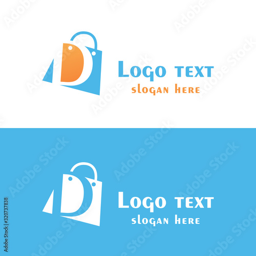 Abstract letter D with bubbles on shopping bag. Abstract shopping logo. Online shop logo.