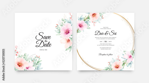 Romantic wedding invitation card with beautiful floral watercolor