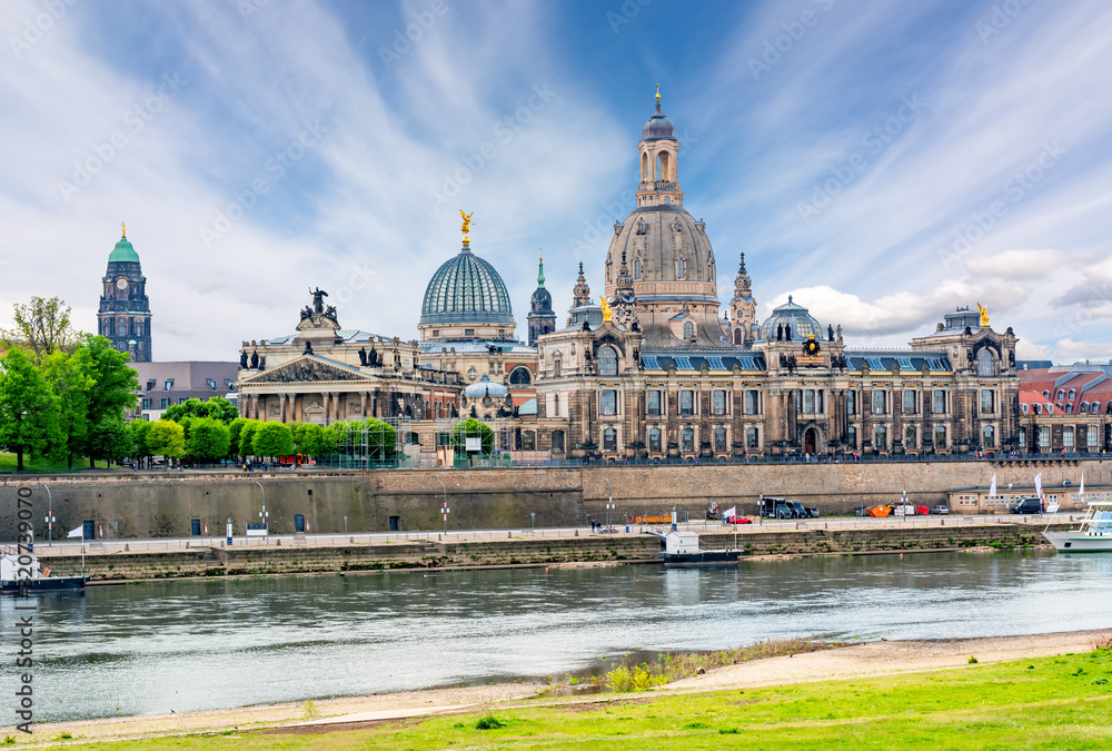 Dresden cityscape with Frauenkirche (Church of Our Lady) and Elbe river, Germany