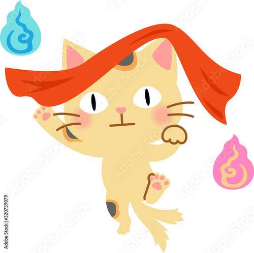 手拭いを被って踊る化け猫