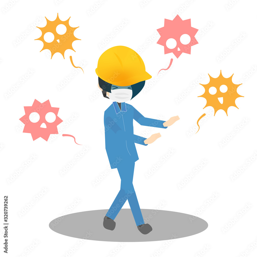 工場にウイルスが蔓延しているイラスト 工場にウイルスが蔓延しているイラスト