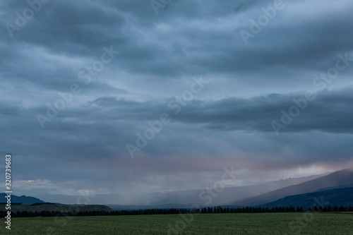 Tarras Crowell New Zealand. Thunder and rain at twilight
