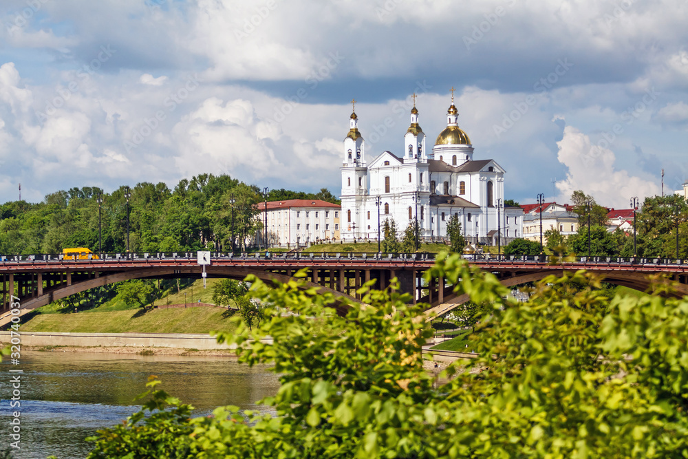 Beautiful old orthodox church belfry in Vitebsk, Belarus, Europe.