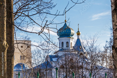 Beautiful old orthodox church belfry in Vitebsk, Belarus, Europe. photo