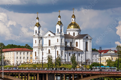 Obraz na płótnie Beautiful old orthodox church belfry in Vitebsk, Belarus, Europe. w salonie