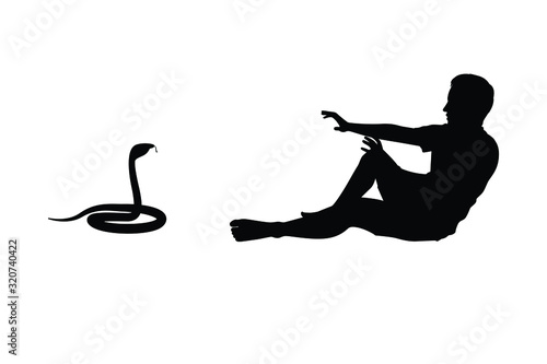 Young man with snake silhouette vector